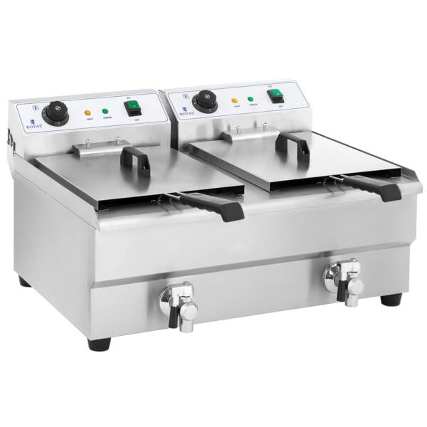 Frytkownica frytownica gastronomiczna dwukomorowa z kranami 230V 2x16L 2 10010028 frytownica frytkownica nastawna elektryczna z kranikami 2x 16l royal catering rcef 16dh 1