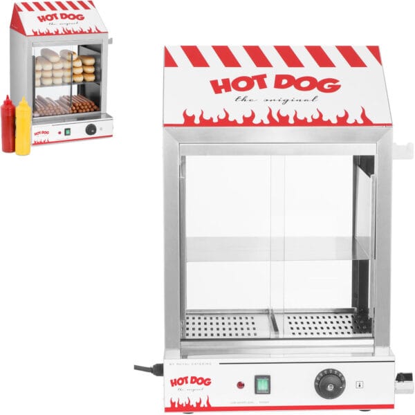 Podgrzewacz witryna grzewcza do 200 hot dogów parówek 50 bułek 2000W Royal Catering RCHW 2000 1 10010423 podgrzewacz urzadzenie do 200 hot dogow parowek 50 bulek royal catering rchw 2000 1