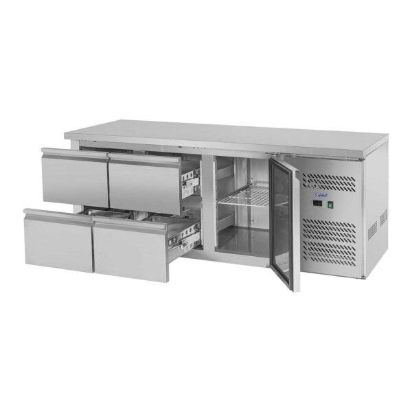 Stół chłodniczy ze stalowym blatem roboczym 4 szuflady od -2 do 10deg C 179cm 1 10010929 1
