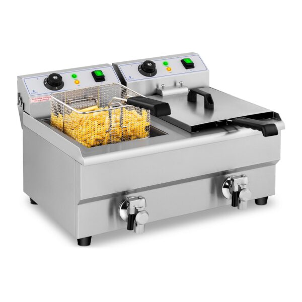 Frytownica podwójna gastronomiczna elektryczna z kranem 230 V 2 x 3000W 2 x 10 L 1 10011144 1