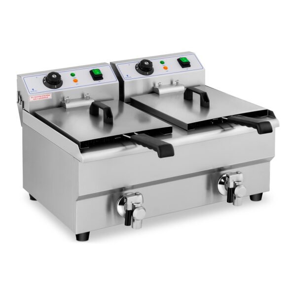 Frytownica podwójna gastronomiczna elektryczna z kranem 230 V 2 x 3000W 2 x 10 L 2 10011144 2
