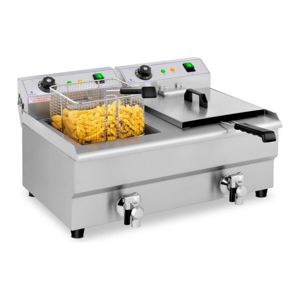 Frytownica podwójna gastronomiczna elektryczna z kranem 230 V 2 x 3200W 2 x 13 L 1 10011145 1