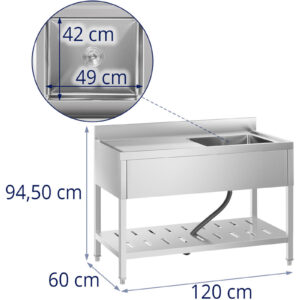 Zlew basen gastronomiczny jednokomorowy z półką i rantem prawy 120 x 60 x 94,5 cm 13 Zlew basen gastronomiczny jednokomorowy z półką i rantem prawy 120 x 60 x 94,5 cm - obrazek 7