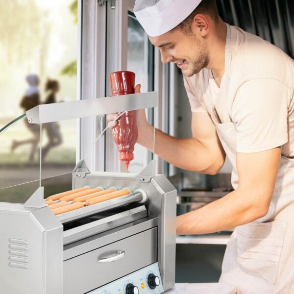 Podgrzewacz grill rolkowy do parówek hot-dogów z szufladą i osłoną - 5 rolek 4 10011691 4