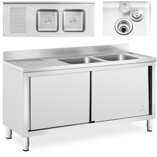 10012136 zlew basen gastronomiczny dwukomorowy z szafka z drzwiami przesuwnymi 160 x 60 x 95 cm ean 4062859020673 hurtownia zielona gora