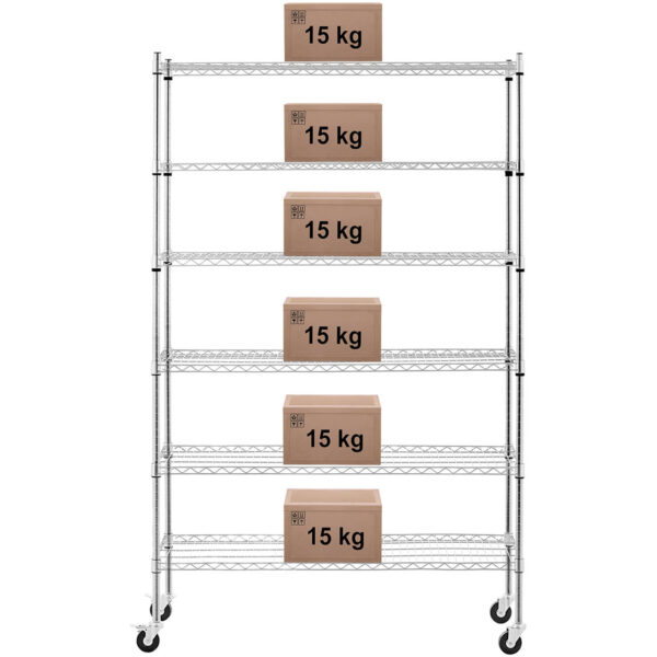 Regał magazynowy druciany ażurowy na kółkach 6 półek do 90 kg 120x45x189 cm 5 10012531 5