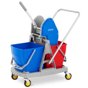 Wózek do mycia podłóg z wyciskarką prasą do mopa płaskiego dwa wiadra 2 x 20 l 8 Wózek do mycia podłóg z wyciskarką prasą do mopa płaskiego dwa wiadra 2 x 20 l - obrazek 2