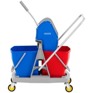 Wózek do mycia podłóg z wyciskarką prasą do mopa płaskiego dwa wiadra 2 x 20 l 10 Wózek do mycia podłóg z wyciskarką prasą do mopa płaskiego dwa wiadra 2 x 20 l - obrazek 4