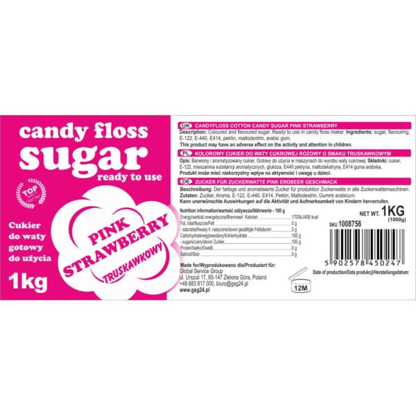 Kolorowy cukier do waty cukrowej różowy o smaku truskawkowym 1kg 2 1008756 5902578450247 kolorowy cukier do waty cukrowej candy floss sugar producent hurtownia