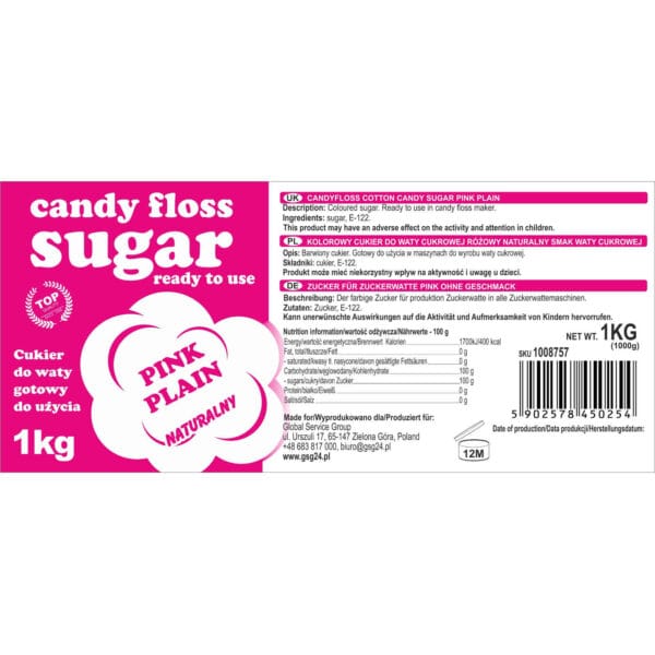 Kolorowy cukier do waty cukrowej różowy naturalny smak waty cukrowej 1kg 2 1008757 5902578450254 kolorowy cukier do waty cukrowej candy floss sugar producent hurtownia