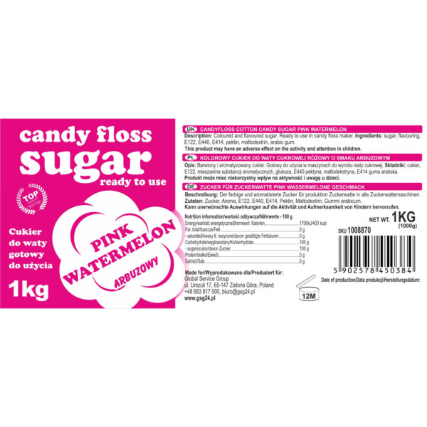 Kolorowy cukier do waty cukrowej różowy o smaku arbuzowym 1kg 2 1008870 kolorowy cukier do waty cukrowej rozowy o smaku arbuzowym 1kg hurtownia producent
