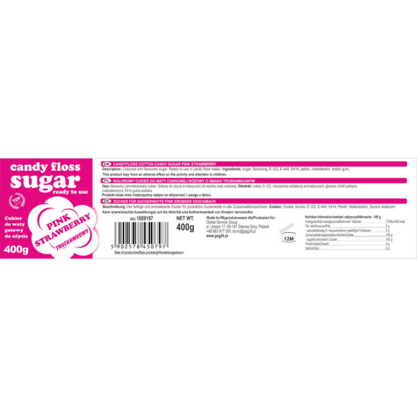 Kolorowy cukier do waty cukrowej różowy o smaku truskawkowym 400g 1 1009197 1 etykieta cukier do waty cukrowej rozowy o smaku truskawkowym 400g producent hurtownia
