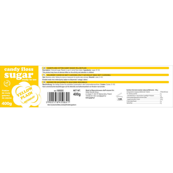 Kolorowy cukier do waty cukrowej żółty naturalny smak waty cukrowej 400g 1 1009202 1 etykieta cukier do waty cukrowej zolty naturalny smak waty cukrowej 400g producent hurtownia