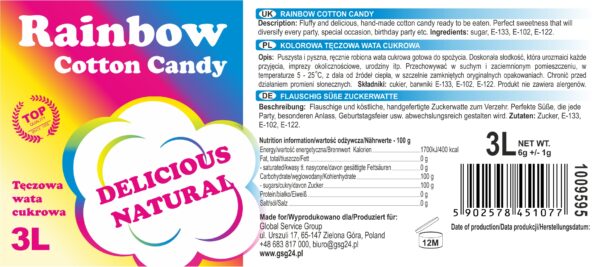Kolorowa tęczowa wata cukrowa Rainbow Cotton Candy 3L 1 1009595 3