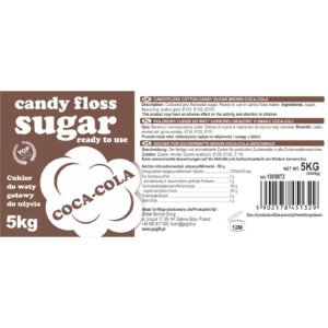 Kolorowy smakowy cukier do waty cukrowej brązowy o smaku coca coli 5kg 5 Kolorowy smakowy cukier do waty cukrowej brązowy o smaku coca coli 5kg - obrazek 3