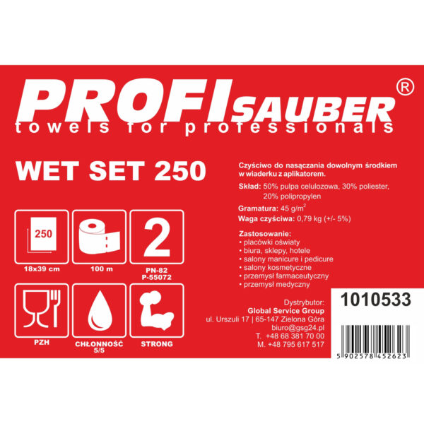 Ściereczki w wiaderku z dozownikiem do nasączania ProfiSauber WET SET 250 2 1010533 sciereczki nawilzone do odkazania nasaczania w wiaderku producent