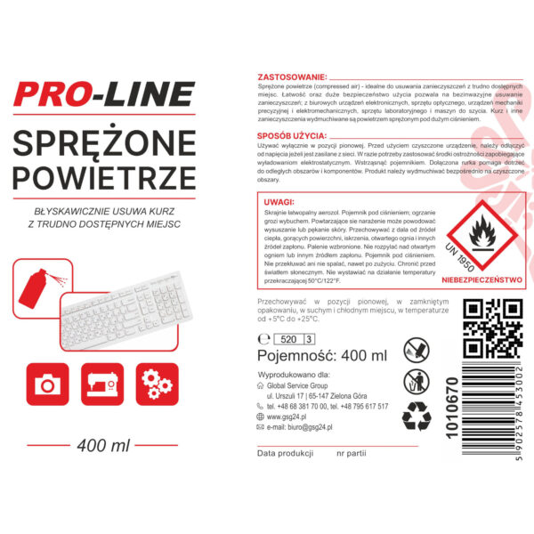 Sprężone powietrze do czyszczenia elektroniki maszyn do szycia PRO-LINE spray 400ml 1 1010670 sprezone powietrze do czyszczenia elektroniki hurtownia tanio
