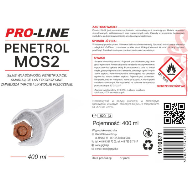 Odrdzewiacz silnie penetrujący PENETROL MoS2 PRO-LINE spray 400ml 1 1010671 odrdzewiacz penetrol do metali srob sklep producent