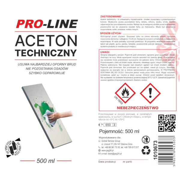 Aceton techniczny 100% w sprayu PRO-LINE spray 500ml 1 1010673 aceton techniczny rozpuszczalnik zmywacz zielona gora