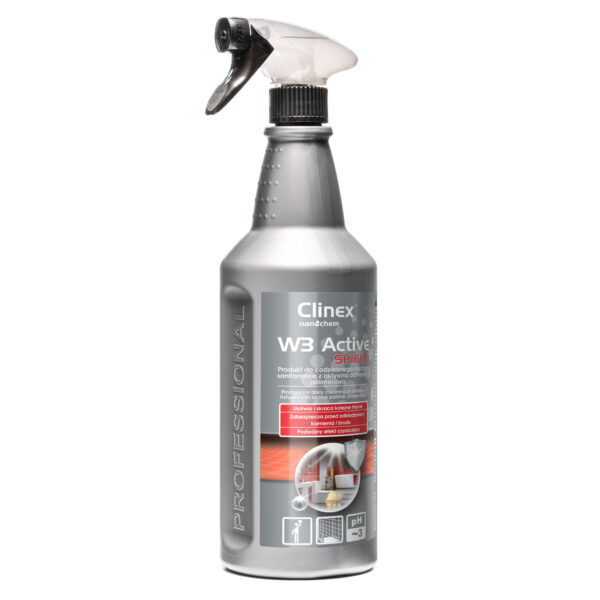 Preparat do mycia łazienki ubikacji usuwa rdzę kamień osady z mydła CLINEX W3 Active SHIELD 1L 1 1011411 77 708 5907513273837 clinex w3 active shield 1l