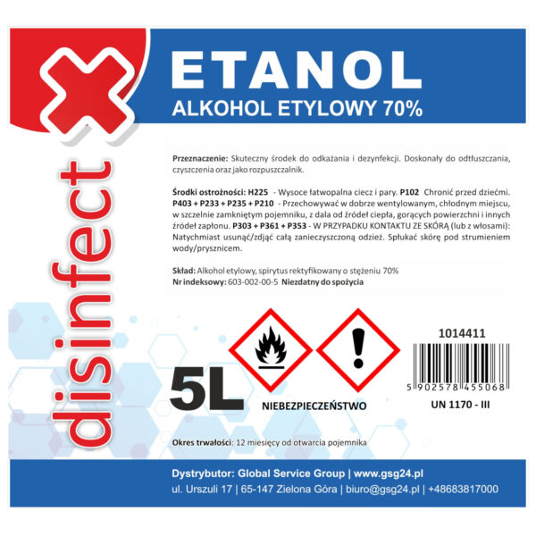 ETANOL - Alkohol etylowy skażony DISINFECT 70% 5L 1 1014411 1 etanol alkohol etylowy producent hurtownia zielona gora