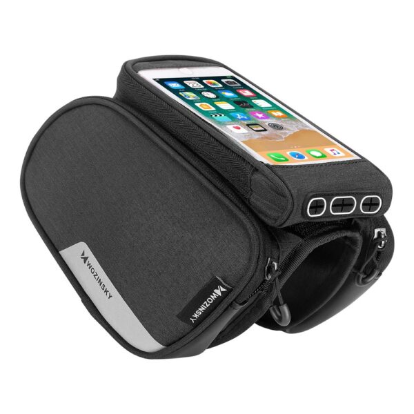Torba rowerowa na ramę + odczepiany pokrowiec na telefon do 6.5"" 1.5l czarna 1 1016457 2 torba rowerowa na rame odczepiany pokr wozinsky hurtownia sklep