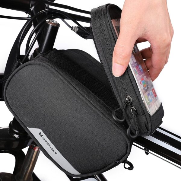 Torba rowerowa na ramę + odczepiany pokrowiec na telefon do 6.5"" 1.5l czarna 2 1016457 3 torba rowerowa na rame odczepiany pokr wozinsky hurtownia sklep