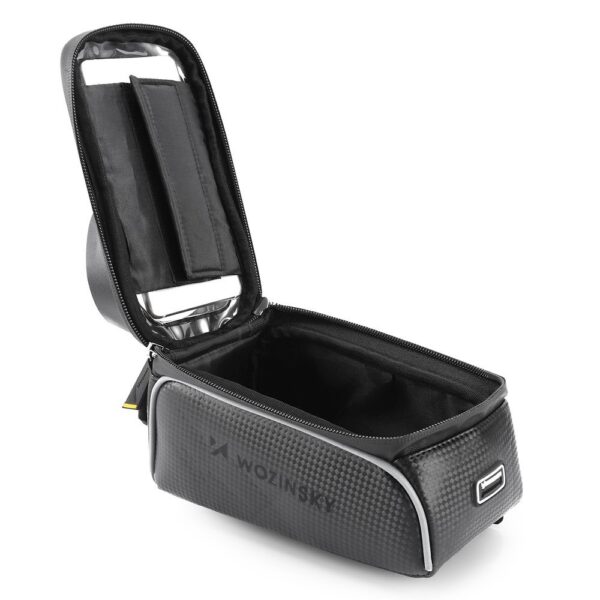 Torba rowerowa na ramę z etui na telefon 2 l czarna 2 1016473 3 torba rowerowa na rame z etui na telefon wozinsky hurtownia sklep