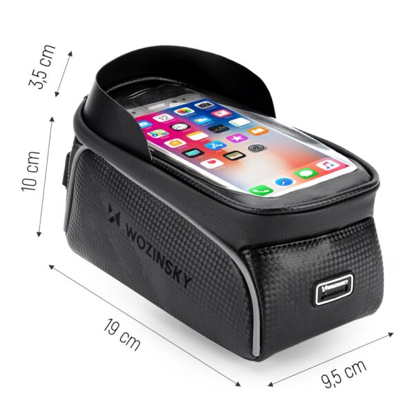 Torba rowerowa na ramę z etui na telefon 2 l czarna 3 1016473 4 torba rowerowa na rame z etui na telefon wozinsky hurtownia sklep
