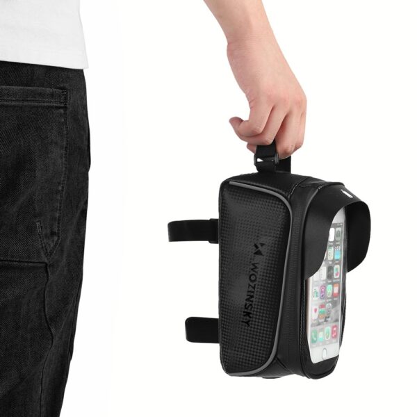 Torba rowerowa na ramę z etui na telefon 2 l czarna 7 1016473 8 torba rowerowa na rame z etui na telefon wozinsky hurtownia sklep