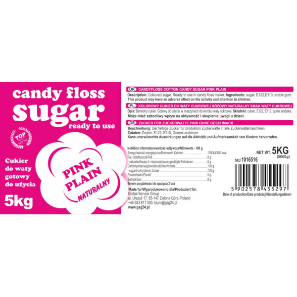 Kolorowy cukier do waty cukrowej czerwony o smaku naturalnym 5kg 2 1016516 3