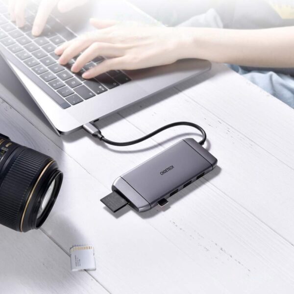 Wielofunkcyjny HUB USB czytnik kart SD i TF HDMI 4K VGA Full HD RJ45 9w1 szary 1 1016558 2 wielofunkcyjny hub usb czytnik kart sd i choetech hurtownia sklep