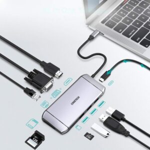 Wielofunkcyjny HUB USB czytnik kart SD i TF HDMI 4K VGA Full HD RJ45 9w1 szary 8 Wielofunkcyjny HUB USB czytnik kart SD i TF HDMI 4K VGA Full HD RJ45 9w1 szary - obrazek 3