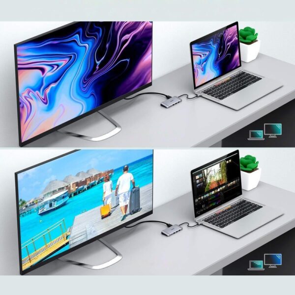 Wielofunkcyjny HUB USB czytnik kart SD i TF HDMI 4K VGA Full HD RJ45 9w1 szary 4 1016558 5 wielofunkcyjny hub usb czytnik kart sd i choetech hurtownia sklep