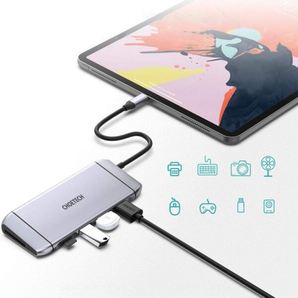 Wielofunkcyjny HUB USB czytnik kart SD i TF HDMI 4K VGA Full HD RJ45 9w1 szary 5 1016558 6 wielofunkcyjny hub usb czytnik kart sd i choetech hurtownia sklep