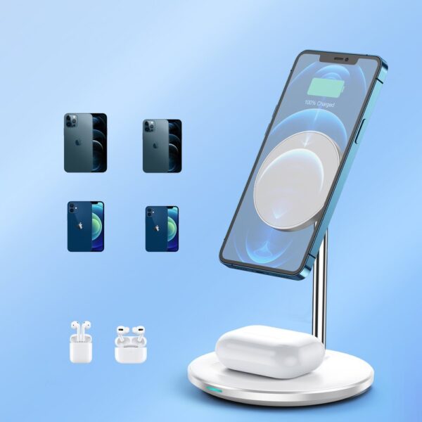 Ładowarka bezprzewodowa Qi 15W do iPhone i AirPods + uchwyt magnetyczny MagSafe srebrny 2 1016567 3 ladowarka bezprzewodowa15w do iphone choetech hurtownia sklep