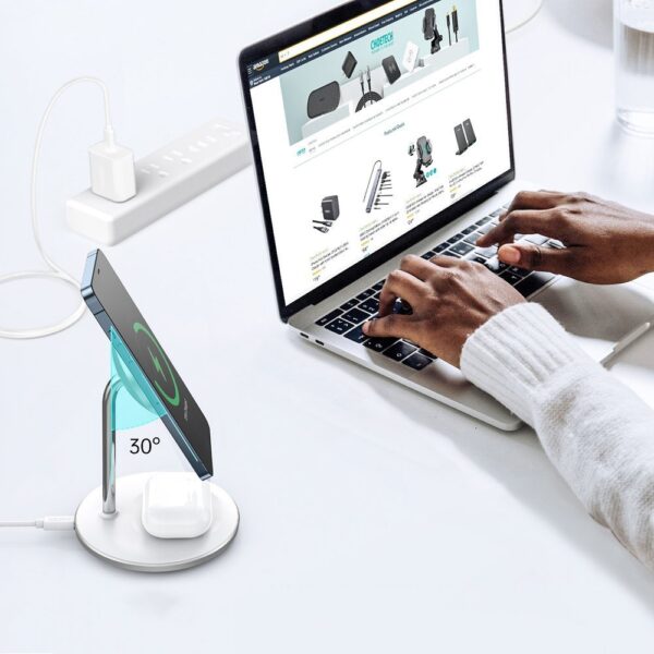 Ładowarka bezprzewodowa Qi 15W do iPhone i AirPods + uchwyt magnetyczny MagSafe srebrny 3 1016567 4 ladowarka bezprzewodowa15w do iphone choetech hurtownia sklep