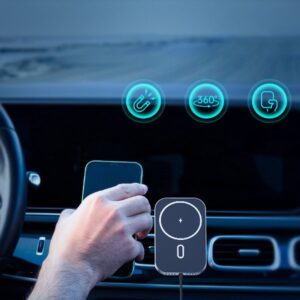 Samochodowy uchwyt magnetyczny + indukcyjna ładowarka Qi 15W czarny 20 Samochodowy uchwyt magnetyczny + indukcyjna ładowarka Qi 15W czarny - obrazek 10