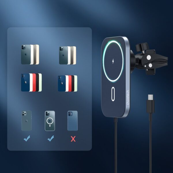 Samochodowy uchwyt magnetyczny + indukcyjna ładowarka Qi 15W czarny 3 1016568 4 samochodowy uchwyt magnetyczny indukcy choetech hurtownia sklep