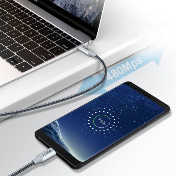 Kabel przewód USB Typ C - USB Typ C 5A 100W PowerDelivery 480Mbps 1.8 m szary 3 1016604 4 kabel przewod usb c usb c 5a 1 choetech hurtownia sklep