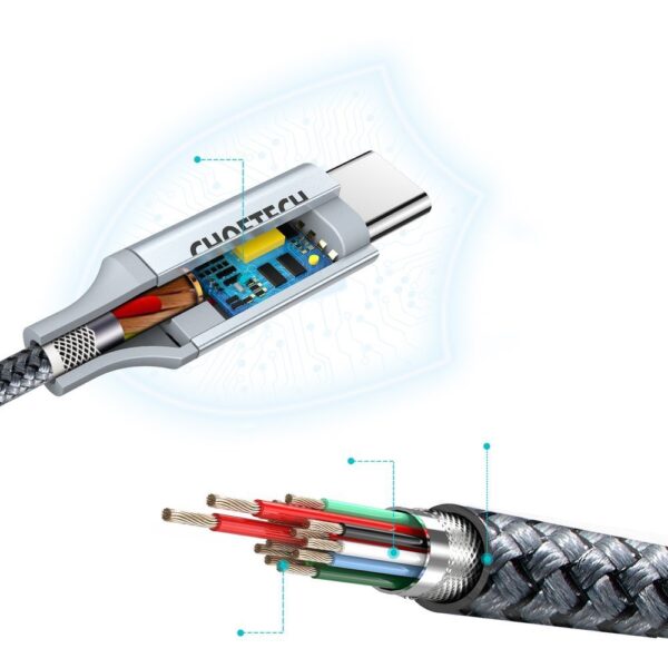 Kabel przewód USB Typ C - USB Typ C 5A 100W PowerDelivery 480Mbps 1.8 m szary 5 1016604 6 kabel przewod usb c usb c 5a 1 choetech hurtownia sklep