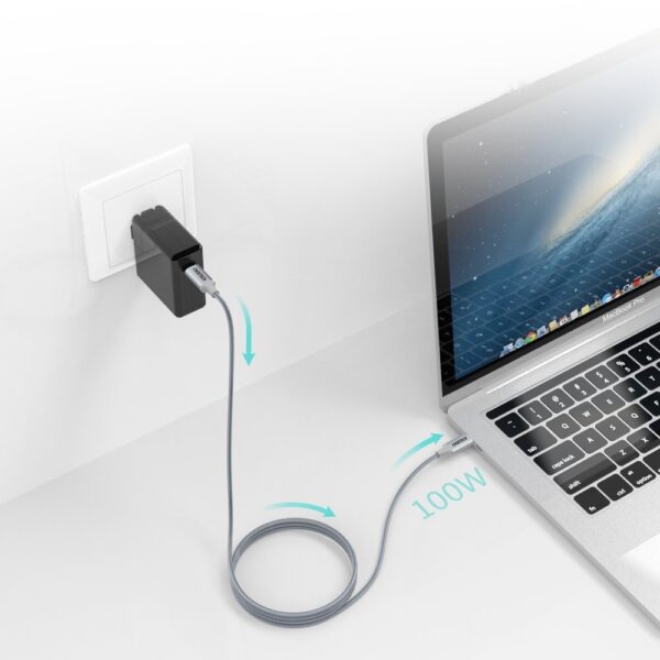 Kabel przewód USB Typ C - USB Typ C 5A 100W PowerDelivery 480Mbps 1.8 m szary 6 1016604 7 kabel przewod usb c usb c 5a 1 choetech hurtownia sklep