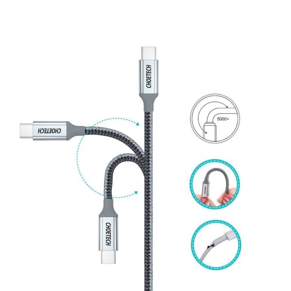 Kabel przewód USB Typ C - USB Typ C 5A 100W PowerDelivery 480Mbps 1.8 m szary 7 1016604 8 kabel przewod usb c usb c 5a 1 choetech hurtownia sklep