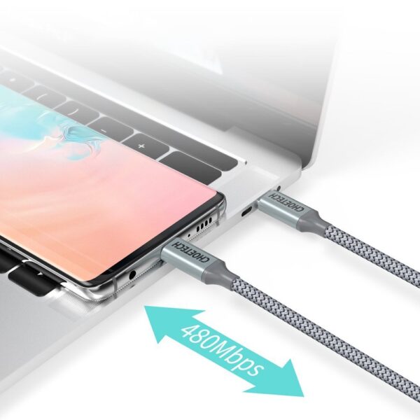 Kabel przewód USB Typ C - USB Typ C 5A 100W PowerDelivery 480Mbps 1.8 m szary 8 1016604 9 kabel przewod usb c usb c 5a 1 choetech hurtownia sklep