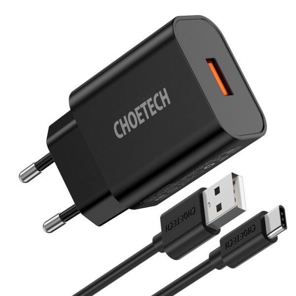 Szybka ładowarka sieciowa QuickCharge 3.0 18W 3A + kabel USB 1m czarny 1 1016607 2 szybka ladowarka sieciowa quickcharge 3 choetech hurtownia sklep