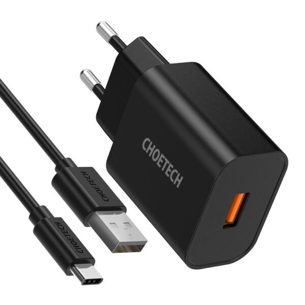 Szybka ładowarka sieciowa QuickCharge 3.0 18W 3A + kabel USB 1m czarny 2 1016607 3 szybka ladowarka sieciowa quickcharge 3 choetech hurtownia sklep