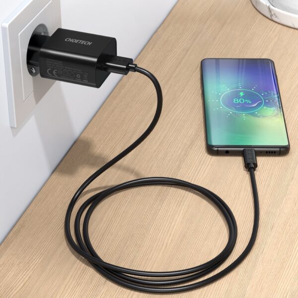 Szybka ładowarka sieciowa QuickCharge 3.0 18W 3A + kabel USB 1m czarny 3 1016607 4 szybka ladowarka sieciowa quickcharge 3 choetech hurtownia sklep