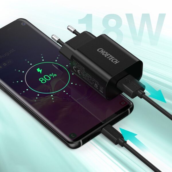 Szybka ładowarka sieciowa QuickCharge 3.0 18W 3A + kabel USB 1m czarny 7 1016607 8 szybka ladowarka sieciowa quickcharge 3 choetech hurtownia sklep