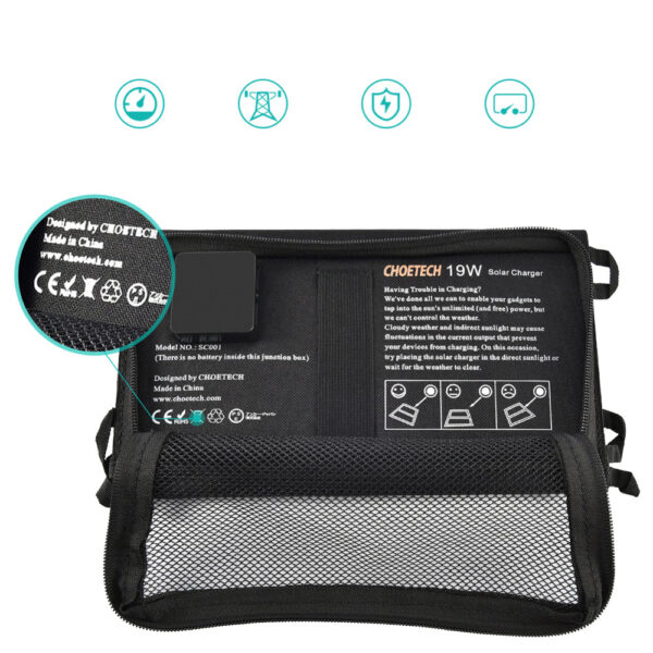 Ładowarka solarna słoneczna USB składana 19W 2xUSB czarna 3 1016621 4 ladowarka solarna sloneczna usb skladana choetech hurtownia sklep