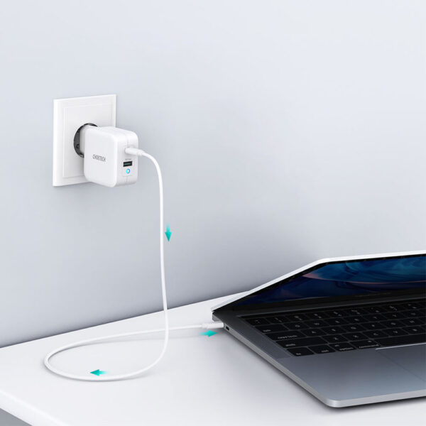 Szybka ładowarka sieciowa GaN USB Typ C PD USB-A QC3.0 65W 3.25A biały 1 1016625 2 szybka ladowarka sieciowa gan usb c choetech hurtownia sklep